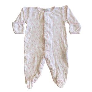 Kissy Kissy Baby Girls Light Pink Bow Print Footie Sleeper Pima Cotton 0-3m